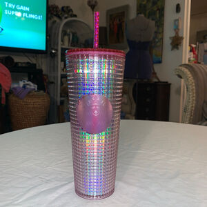 Starbucks Pink Iridescent gridded Tumbler Water Bottle 24oz One Size